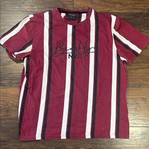 Denim & Flower Brooklyn NYC Graphic Ricky Singh Horizontal Striped T-Shirt Lg